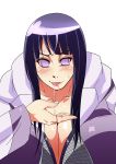 1girl bangs big_breasts blush breasts cheeks chest cleavage clothes coat drool eyebrows eyelashes female female_only fingernails fingers gigantic_breasts grin hair hand hinata_hyuuga huge_breasts jacket karakishi_youhei-dan large_breasts lips long_hair looking_at_viewer naruto naruto_shippuden nipples purple_eyes purple_hair saliva simple_background smile solo sunahara_wataru throat tongue tongue_out violet_eyes white_background woman