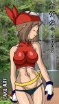  1_girl 1girl 2007 alluring bandana closed_eyes female female_abs female_human haruka_(pokemon) holding_poke_ball human kageta lake may may_(pokemon) outside poke_ball pokeball pokemon shirt solo thong waterfall 