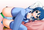  1girl 7-tan blue_hair blush cameltoe gradient_eyes madobe_nanami multicolored_eyes nanami_madobe os os-tan panties shimoogawa solo striped striped_panties thighhighs underwear windows_7 