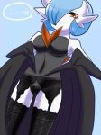 1girl alternate_color black_panties blue_hair breasts gardevoir lowres mega_evolution mega_gardevoir mega_pokemon panties pokemon pokemon_(game) pokemon_xy shiny_pokemon short_hair skirt skirt_lift solo thighhighs underwear