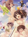  beach grey_hair haruhi_suzumiya kyon water_gun 