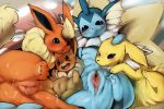 anus blush breasts dagasi eevee female flareon jolteon multi_breast nintendo pokemon pokã©mon pussy pussy_juice size_difference vaporeon video_games wet_pussy