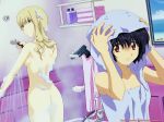 2girls anime arm arm_up arms arms_up art ass back bare_back bare_legs bare_shoulders black_hair blonde blonde_hair blue_eyes clothed_female_nude_female collarbone drying female foam gun hair holding hose kirika_yumura kirika_yuumura legs long_hair looking_at_another looking_back mireille_bouquet multiple_girls naked_towel noir nude nude_cover red_eyes shiny shiny_skin short_hair shower smile standing towel towel_on_head water weapon yumura_kirika yuri yuumura_kirika