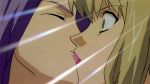 2_girls 2girls anime blonde blonde_hair blue_eyes closed_eyes female hair kiss kissing lips lipstick long_hair mireille_bouquet multiple_girls noir purple_hair silvana_greone sunlight surprised yuri