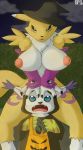 2013 angry anthro bag big_breasts bpq00x breasts canine cat chest_tuft claws clothing cute digimon duo ear_tuft elbow_gloves feline female fox fur furry gatomon gloves halloween hat headgear holidays looking_at_viewer mammal nipples nude open_mouth renamon teeth tongue tuft white_fur witch_hat yellow_fur