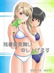 2_girls 2girls asagiri_(houri-ten) black_hair blonde_hair blue_eyes brown_eyes brown_hair female kirika_yumura kirika_yuumura long_hair mireille_bouquet multiple_girls noir short_hair swimsuit yumura_kirika yuri yuumura_kirika