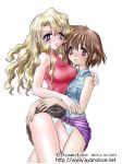 2_girls 2girls arm arm_grab arms art artist_name ass_grab ayano_rena babe bare_legs bare_shoulders between_legs black_hair blonde blonde_hair blue_eyes blush brown_eyes brown_hair collared_shirt erect_nipples female frottage hug hugging kirika_yumura kirika_yuumura legs long_hair looking_at_another looking_at_viewer love mireille_bouquet multiple_girls neck noir panties parted_lips short_hair shy simple_background skirt skirt_lift sleeveless sleeveless_turtleneck smile standing tears turtleneck underwear wavy_hair white_background white_panties yumura_kirika yuri yuumura_kirika