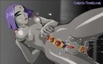 anal_beads areolae breasts comics-toons dc dcau forehead_jewel grey_skin karbo masturbation nipples pubic_hair purple_hair raven_(dc) solo teen_titans