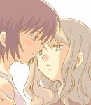 2_girls 2girls arm_grab art artist_request black_hair blonde blonde_hair blue_eyes blush breasts camisole eye_contact female incipient_kiss kirika_yumura kirika_yuumura kiss lips long_hair looking_at_another love mireille_bouquet multiple_girls neck noir parted_lips purple_hair red_eyes short_hair simple_background white_background yumura_kirika yuri yuumura_kirika