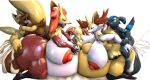  braixen cumflation delphox fennekin inflation poochyena toxictigerex transparent_background umbreon 