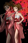  big_breasts blowup_background breasts brown_eyes brown_hair fuu kimono samurai_champloo solo sword weapon 