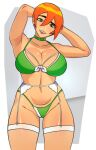 1girl 2020s 2023 adult ben_10 big_breasts bikini cartoon_network donchibi future_gwen_tennyson green_bikini green_eyes green_swimsuit gwen_tennyson looking_at_viewer red_hair seductive seductive_smile swimsuit