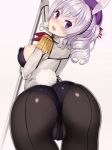 1girl ass big_breasts blush breasts bunny_ears bunny_girl cute erect_nipples gif hair hat headgear kantai_collection kashima_(kantai_collection) looking_at_viewer looking_back nipples purple_eyes short_hair smile stripper_pole white_hair