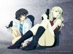 2_girls 2girls black_hair blonde_hair blue_eyes boots brown_eyes brown_hair feet female footwear gun handgun jacket kirika_yumura kirika_yuumura legs long_hair looking_away mireille_bouquet multiple_girls noir official_art parka red_eyes serious shadow shoes short_hair sitting skirt sleeveless sleeveless_turtleneck socks tank_top thighs turtleneck wallpaper weapon yumura_kirika yuumura_kirika