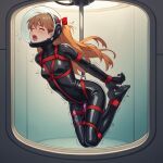 1girl ai_generated asuka_langley_souryuu black_bodysuit blush bodysuit bondage bound breasts egg_vibrator female latex latex_bodysuit medium_breasts neon_genesis_evangelion nordslate open_mouth sex_toy solo trembling underwater vibrator