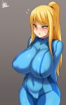 1girl big_breasts blonde_hair blue_eyes breasts female_focus high_res jmg long_hair mature mature_female metroid nintendo patreon patreon_paid patreon_reward samus_aran solo_female video_game_character video_game_franchise zero_suit zero_suit_samus