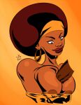  1girl 2016 afro areola bandana bandanna big_ass big_ass_(female) big_breasts big_nose black_dynamite breast_squeeze breasts breasts_out brown_hair brown_skin closed_eyes dark-skinned_female dark-skinned_male ebony ebony_female floating gold_bracelet gold_earrings gold_jewelry golden_earrings honey_bee_(black_dynamite) huge_breasts human mckraken outercourse paizuri red_lips red_lipstick thick_lips 