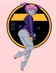 1girl 2013 ass bottomless callmepo color colored dc_comics dcau female_only grey_skin jinx pinupsushi smile solo solo_female stardragon77 teen_titans