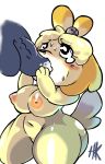 1girl animal_crossing anthro balls big_breasts blush bodily_fluids breasts canid canine canis cum cum_in_mouth cum_inside disembodied_penis domestic_dog duo fellatio female_focus fur furry genital_fluids genitals hair high_res holding_penis hotkibble isabelle_(animal_crossing) kneel male male/female mammal nintendo nipples nude oral penile penis sex shih_tzu short_stack simple_background solo_focus sweat tears thick_thighs toy_dog vein video_games white_background wide_hips yellow_body yellow_fur