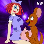 1futa 1girl anthro bed clothed disney doll futanari futanari_on_female kanga kangaroo living_plushie looking_at_another nude paizuri penis plushie ragatha rarewaifus red_hair sitting the_amazing_digital_circus winnie_the_pooh