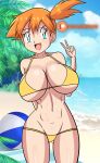  1girl alluring big_breasts bikini blue_eyes creatures_(company) game_freak green_eyes gym_leader humans_of_pokemon kasumi_(pokemon) misty misty_(pokemon) nintendo orange_hair pin_up pinup pokemon pokemon_(anime) pokemon_frlg pokemon_red_green_blue_&amp;_yellow pokemon_rgby raydonxd 