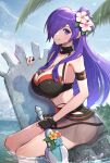  1girl absurd_res alluring alternate_costume armband ass bare_arms bare_shoulders between_breasts big_breasts bikini bikini_skirt black_bikini black_choker black_gloves black_swimsuit choker cleavage collarbone female_only fingerless_gloves fire_emblem fire_emblem:_three_houses fire_emblem_heroes fire_emblem_warriors:_three_hopes flower gloves gonzarez hair_flower hair_ornament hair_over_one_eye half_updo high_res holding long_hair looking_at_viewer navel nintendo official_alternate_costume purple_eyes purple_hair see-through shez_(female)_(fire_emblem) shez_(female)_(summer)_(fire_emblem) shez_(fire_emblem) shez_(fire_emblem)_(female) sitting smile stomach surfboard swimsuit thighs very_long_hair whistle whistle_around_neck 