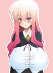  1girl akira_agata alternate_breast_size blush breasts huge_breasts long_hair looking_at_viewer louise_francoise_le_blanc_de_la_valliere pink_eyes pink_hair school_uniform shirt simple_background solo tight_shirt zero_no_tsukaima 