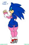 anthro anus ass big_ass blue_hair crossdressing english_text full_body girly green_eyes habbodude hair hedgehog looking_at_viewer looking_back male sega solo sonic_(series) sonic_the_hedgehog text thecon thong