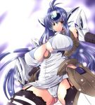 armor blue_hair breasts curvy erect_nipples garter_belt garters helmet huge_breasts kinokoutarou kos-mos long_hair panties red_eyes solo stockings thighhighs underboob underwear xenosaga