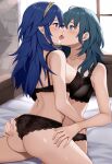  2_girls alluring ass ass_grab bare_shoulders bed bedroom blue_eyes blue_hair blush breast_press byleth_(fire_emblem) byleth_(fire_emblem)_(female) female_only fire_emblem fire_emblem:_three_houses fire_emblem_awakening french_kiss kissing lingerie long_hair lucina lucina_(fire_emblem) multiple_girls nightcore_(artist) nintendo on_bed sitting teal_hair tongue tongue_out underwear window yuri 