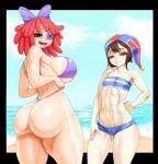 1girl 2_girls abs ass beach big_ass big_breasts big_thighs bikini breasts brown_hair dogiflan glitch_productions hips mature milf petite petite_body petite_breasts petite_female petite_tits pomni_(beach_outfit) pomni_(the_amazing_digital_circus) ragatha_(beach_outfit) ragatha_(the_amazing_digital_circus) red_hair shiny_skin short_hair shorts small_breasts smaller_female squeezing squeezing_breast stockings the_amazing_digital_circus thick_ass thick_hips thick_legs thick_thighs thighs toned toned_belly toned_body toned_female toned_stomach
