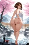 1girl ai_generated ass ass_grab brown_hair curvy curvy_female curvy_figure my_hero_academia nude ochako_uraraka onsen towel