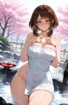 1girl ai_generated brown_hair curvy curvy_female curvy_figure my_hero_academia nude ochako_uraraka onsen towel