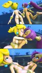 2girls ass breasts crossover drunk_crowley female kissing mario_(series) nintendo nude oasis princess princess_peach sex sfm shantae shantae_(character) super_mario_bros. tribadism underwater underwater_sex wayforward yuri