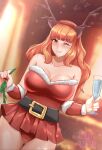 1girl 1girl 1girl alluring antlers artist_name ass_visible_through_thighs belt big_breasts blurry_background blush celica_(fire_emblem) champagne_glass christmas drink female_only fire_emblem fire_emblem_echoes:_shadows_of_valentia fire_emblem_warriors fully_clothed fur fur_trim intelligent_systems licking licking_lips looking_at_viewer mistletoe nintendo orange_eyes orange_hair panties pantyshot pantyshot_(standing) red_panties reindeer_antlers rinku_bny santa_costume underwear upskirt watermark