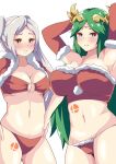 1girl 2_girls alluring bikini blush body_markings christmas cielr18 clothed clothes clothing fire_emblem fire_emblem_awakening fire_emblem_warriors gloves green_eyes green_hair intelligent_systems kid_icarus long_hair looking_at_viewer multiple_females multiple_girls palutena robin_(fire_emblem) robin_(fire_emblem)_(female) smile super_smash_bros. twin_tails white_background white_hair