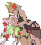 2_girls alluring big_breasts bikini black_bikini black_one-piece_bikini cleavage dark-skinned_female dark_skin earrings fire_emblem fire_emblem_heroes flower gonzarez gradient_hair green_hair hair_flower hair_ornament intelligent_systems jewelry laegjarn_(fire_emblem) laegjarn_(summer)_(fire_emblem) laevatein_(fire_emblem) laevatein_(summer)_(fire_emblem) laevateinn_(fire_emblem) long_hair multicolored_hair multiple_girls navel nintendo one-piece_bikini one_eye_closed open_mouth orange_hair pink_hair plant red_eyes sarong see-through_clothes short_hair siblings silf silfs simple_background sisters swimsuit twin_tails vines white_background