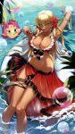 2_girls alluring alternate_costume aqua_eyes big_breasts bikini blonde_hair blowing_bubbles blurry blurry_foreground bubble cleavage cluseller commentary_request commission dark-skinned_female dark_skin day depth_of_field facial_mark fae_(fire_emblem) female_focus fire_emblem fire_emblem:_the_binding_blade flower food frilled_bikini frills groin hair_between_breasts hair_between_eyes hair_flower hair_ornament hibiscus high_res holding holding_removed_eyewear igrene_(fire_emblem) intelligent_systems long_hair looking_at_viewer matching_hair/eyes mole mole_under_eye multiple_girls navel nintendo outside partially_submerged pink_hair pointy_ears red_bikini see-through_clothes shiny_skin skeb_commission smile soaking_feet solo_focus sunglasses swimsuit thigh_strap thighs unworn_eyewear very_long_hair water