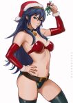1girl alluring bra christmas cleavage dandon_fuga elbow_gloves female_only fire_emblem fire_emblem_awakening fire_emblem_warriors intelligent_systems looking_at_viewer lucina lucina_(fire_emblem) medium_breasts mistletoe panties pin_up santa_hat stockings