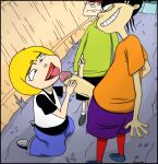 artist_request blonde_hair double_d ed,_edd,_'n'_eddy fellatio grabbing_penis holding huge_cock kneel lipstick nazz_van_bartonschmeer raikuz red_lips red_lipstick short_hair smile tank_top