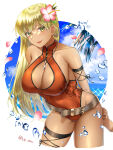 1girl 1girl absurd_res alluring alternate_costume arm_strap arms_behind_back bare_shoulders big_breasts blonde_hair blue_sky blush cleavage cleavage_cutout clothing_cutout cloud cloudy_sky covered_navel cowboy_shot dark-skinned_female dark_skin fire_emblem fire_emblem:_the_binding_blade flower groin hair_flower hair_ornament high_res highleg highleg_bikini highleg_one-piece_bikini igrene_(fire_emblem) intelligent_systems jewelry leaning_forward lips long_hair looking_at_viewer mature_female mole mole_under_eye necklace nintendo ocean one-piece_bikini palm_tree petals red_leather red_one-piece_bikini sideboob skin_tight skindentation sky smile swimsuit thighlet thighs tree tsukimura_(d24f4z8j3t) twitter_username yellow_eyes
