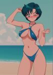 1girl accurate_art_style adult_swim alluring ami_mizuno beach big_breasts bikini bishoujo_senshi_sailor_moon bishoujo_senshi_sailor_moon_r bishoujo_senshi_sailor_moon_r_the_movie bishoujo_senshi_sailor_moon_s bishoujo_senshi_sailor_moon_s_the_movie bishoujo_senshi_sailor_moon_supers bishoujo_senshi_sailor_moon_supers_the_movie blue_eyes blue_hair cleavage nightcore_(artist) ocean pin_up toei_animation toonami viz_media
