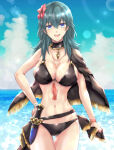 1girl alluring alternate_costume big_breasts bikini black_bikini black_swimsuit byleth_(fire_emblem) byleth_(fire_emblem)_(female) cleavage female_only fire_emblem fire_emblem:_three_houses fire_emblem_heroes fsn_natu intelligent_systems looking_at_viewer nintendo official_alternate_costume swimsuit teal_eyes teal_hair