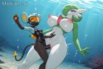 2girls ai_generated big_breasts black_fur blue_fur cub dominant_female erect_nipples female forced_sex forced_yuri gardevoir green_hair latex_swimsuit mobians.ai nintendo nude older_female pokemon pokemon_(species) pokemon_dppt pokemon_rse rebreather red_eyes sadistic_smile scuba scuba_gear scuba_mask shinx small_breasts strap-on strapon_sex tagme tail underwater underwater_sex white_skin younger_female younger_penetrating_older