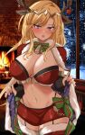 1girl 1girl 1girl adapted_costume alluring alternate_costume annoyed antlers bare_midriff bare_thighs big_breasts black_panties black_thong blonde_hair blush cape christmas clarisse_(fire_emblem) cleavage commission commissioner_upload english_text female_only fire fire_emblem fire_emblem:_new_mystery_of_the_emblem fire_emblem_awakening fire_emblem_heroes fireplace frown garter_straps indoors intelligent_systems long_hair looking_at_viewer midriff miniskirt night nintendo open_mouth panties purple_eyes skirt stockings tharja_(fire_emblem)_(cosplay) thighs thong toshimasa underwear very_long_hair