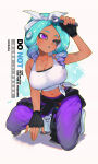 1girl aqua_hair big_breasts breasts cleavage cosplay curly_hair jinkoika mechanic_(splatoon_raiders)_(cosplay) nintendo octoling para_(voidedparadigm) splatoon_(series) splatoon_raiders sweater_around_waist tentacle_hair