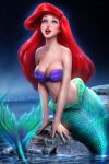 1girl arm_support ayyasap bare_arms bare_shoulders big_breasts bikini blue_eyes blush breasts cleavage collarbone disney disney_princess female_only female_solo happy lips lipstick long_hair looking_up lower_teeth makeup mermaid midriff neck night night_sky ocean open_mouth outside princess princess_ariel purple_bikini purple_swimsuit red_hair red_lipstick rock round_teeth shell shell_bikini sitting sky smile star starry_background starry_sky straight_hair strapless strapless_bikini strapless_swimsuit swimsuit teeth the_little_mermaid the_little_mermaid_(1989_film) upper_teeth v_arms very_long_hair water