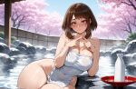 1girl ai_generated brown_hair curvy curvy_female curvy_figure my_hero_academia nude ochako_uraraka onsen towel