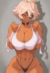 1girl big_breasts blonde_hair bubble_butt cleavage dark-skinned_female debonair_diamond horny inviting_to_sex pose red_eyes standing still_dope teasing the_hunters_guild:_red_hood thick_thighs