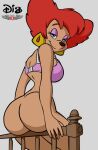 1girl 1girl 1girl anthro anus ass big_ass bottomless bra color dis disney earrings female_only goof_troop peg_pete phillipthe2 red_hair sitting tagme